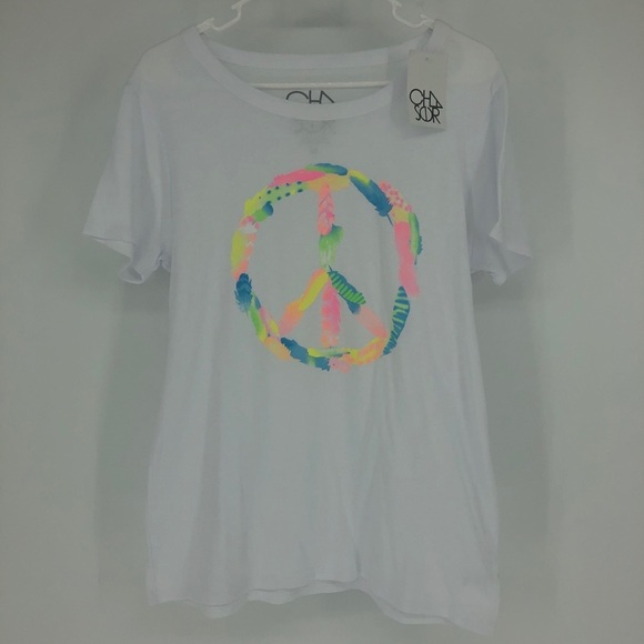 CHASER NWT PEACE SIGN WATER COLOR GRAPHIC TEE WHIT - Picture 2 of 6